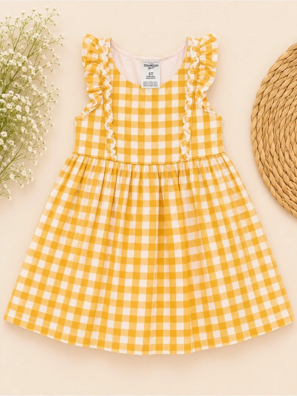 OshKosh B'gosh Yellow Gingham Ruffle Sleeve Dress - Kids size 5T